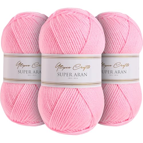 Utopia Crafts Super Aran Strick- und Häkelgarn, 3 x 100 g (Gentle Rose)