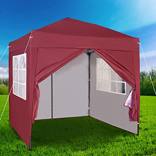 mcc direct 2 x 2 m wasserdichter Pop-Up-Pavillon Falt-Pavillon mit silberfarbener Schutzschicht 4 Seitenwände WS (Rot)
