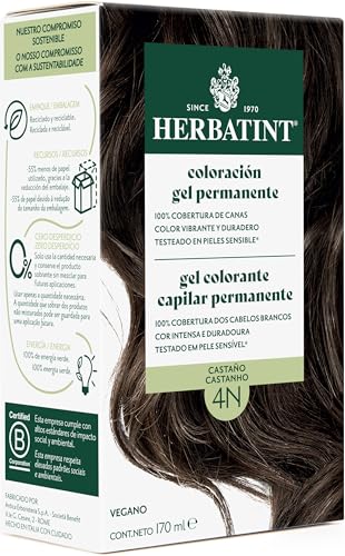 Herbatint Permanente Haarfarbe 4N Braun – 170 ml | Ammoniakfrei, 100 % Abdeckung von körnigem Haar | für empfindliche Haut, mit 8 natürlichen Bio-Extrakten
