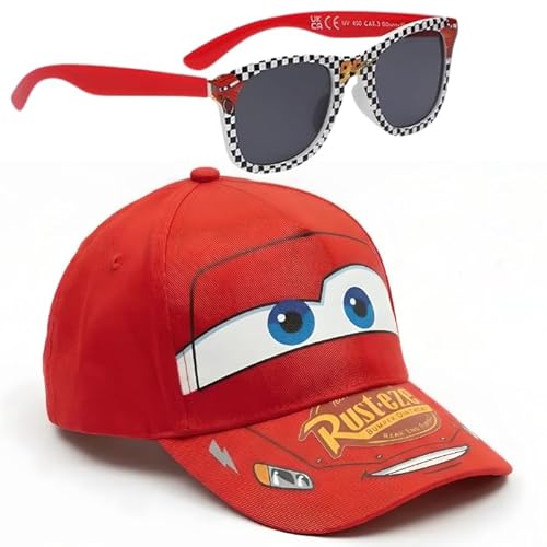 Disney Cars McQueen Sonnenbrille & Baseballkappe Kinder-Accessoire-Set | Leichter Sonnenhut und Sonnenbrille mit UV400-Sonnenschutz für Strandurlaube