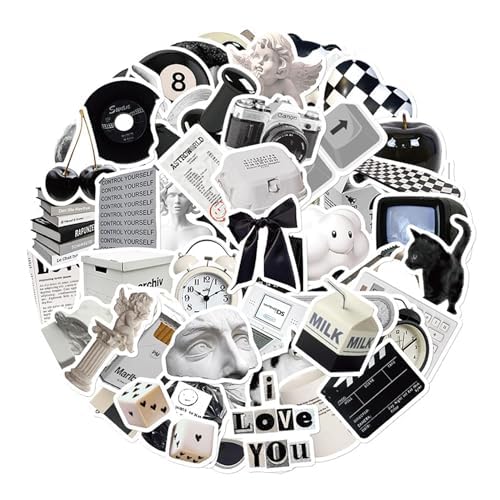 60 Stück Sticker Aesthetic, Schwarz Weiß Aesthetic Sticker, Wasserfeste Vinyl Stickers, Vintage Laptop Stickers, Graffiti Wasserfeste Aufkleber, für Skateboard Laptop Handy Koffer Helm Motorrad