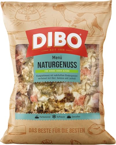 DIBO Menü Naturgenuss 3 x 2000g – Tiefgefrorenes Barf-Komplettmenü für Hunde - Rind & Pansen, Getreidefrei mit Lachsöl & Gemüse - Alleinfuttermittel für Sensible Hunde & Allergiker