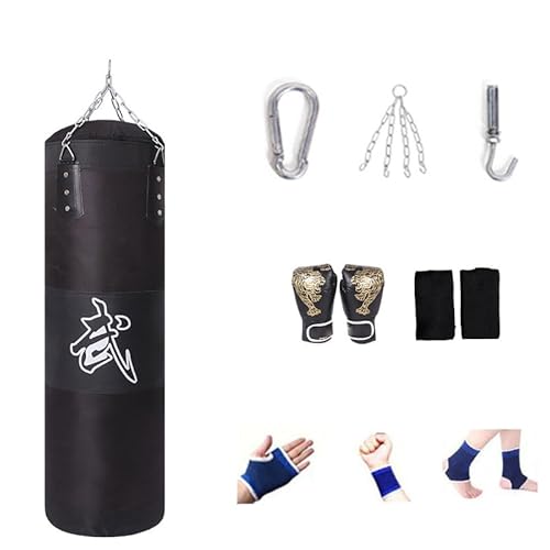 BRAVECOW Boxsack Hangend für Erwachsene,Ungefüllt Boxsack Set,Sandsack Boxen fürJugendlich,Kinder,100cm Schwerer Boxsäcke,für MMA, Muay Thai, Kickboxen, Karate,Taekwondo-Training