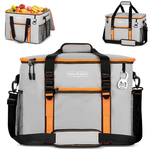INSMEER Große Kühltasche 50 l, weiche Kühltasche mit Isolierung für 80 Dosen, faltbar/zusammenklappbar/auslaufsicher, mit Öffner und abnehmbarem Schultergurt, tragbare Thermotasche für Strandpicknick