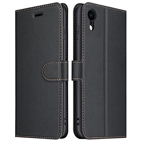 ELESNOW Hülle für iPhone XR, Premium Leder Klappbar Wallet Schutzhülle Tasche Handyhülle mit [Magnetisch, Kartenfach, Standfunktion] für Apple iPhone XR - 6.1 Zoll (Schwarz)