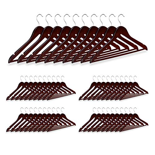 Relaxdays Kleiderbügel im 50er Set, Hosenstange, für Röcke, Hemden, Jacken, Haken 360° drehbar, stabil, Holz, braun