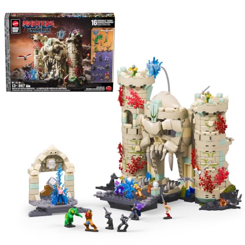 Mattel Brick Shop Masters of the Universe Bauset, Battle of Castle Grayskull mit 867 Teilen und 16 Figuren für Erwachsene Sammler und Kinder ab 13 Jahren, JMB32