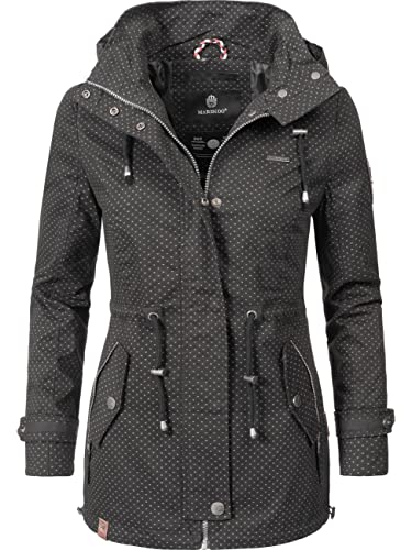 MARIKOO Damen leichte Übergangsjacke Baumwoll-Parka mit Kapuze Nyokoo Schwarz Dots Gr. M