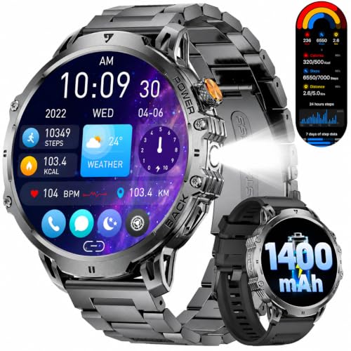 LIGE Militär Smartwatch Herren - 1400 mAh/1,85