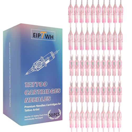 EIPTWH 50pcs Assorted Tattoo Nadeln Patronen,#12 Bugpin Mixed Größe 5PCS jeweils 5RL 7RL 9RL 5RS 7RS 9RS 15M1 21M1 15RM 21RM, Runde Liner Runde Shader Einweg Tattoo Nadeln für Tattoo Artist