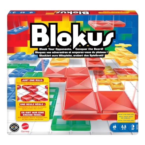 Mattel Games Blokus Strategiespiel für Kinder und Familien mit farberkennbaren Figuren