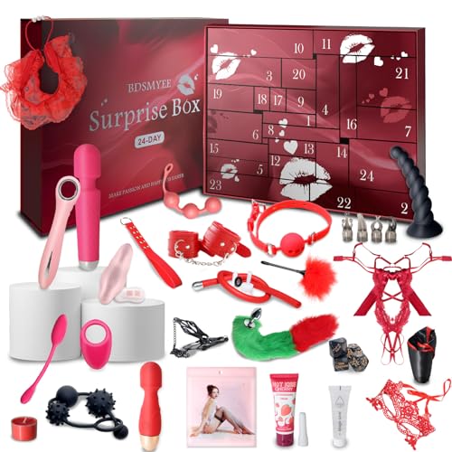 BDSMYEE Adventskalender 2025 Deluxe erotischer Valentinstag Set Geschenk für sie mit 24 Sex Spielzeug für Paare,Sex Toyset für Paar Set Sexspielzeuge für Paare Sex,Sex Spielzeug ab 18 (Rosarot)