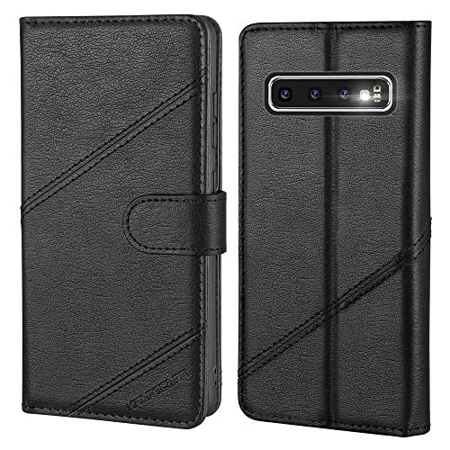 KRAFTCARE Handyhülle für Samsung Galaxy S10 Plus Hülle mit [Standfunktion] [Kartenfach] Flip Case Leder Stoßfeste Schutzhülle für Klapphülle Samsung S10 Plus Hülle, Schwarz