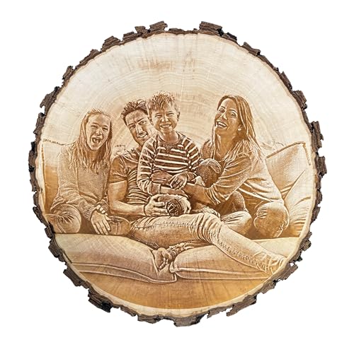 Baumscheibe mit Gravur & Foto, verschiedene Größen, personalisierte Geschenke zu Hochzeit, Jahrestag, Jubiläum oder Geburtstagsgeschenk, individuelle Fotogeschenke aus massivem Erlenholz