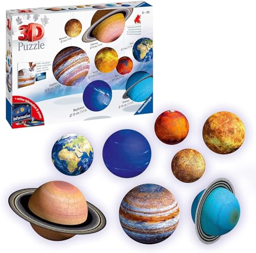 Ravensburger 3D Puzzle Planetensystem 11668 - Planeten als 3D Puzzlebälle - Sonnensystem zum selbst Bauen und als Deko - für alle Weltraumfans ab 6 Jahren - mit informativer Online-Broschüre