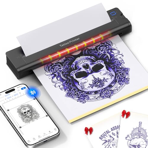 EXTOLINK Tattoo Stencil Drucker, Wireless Tattoo Printer mit 10Pcs Tattoo Paper für Tattoo Designer, Portable Nanotechnologie Tattoo Maschine Set für Phone, iPad & PC, A41