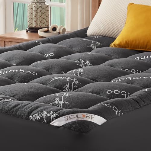 BEDLORE Matratzentopper 180x200cm aus Bambusfaser-Viskose Matratzenauflage mit Dehnbaren Taschen für 40cm Matratze,Weiche Matratzenauflage zur Linderung von Rückenschmerzen (Dunkelgrau)