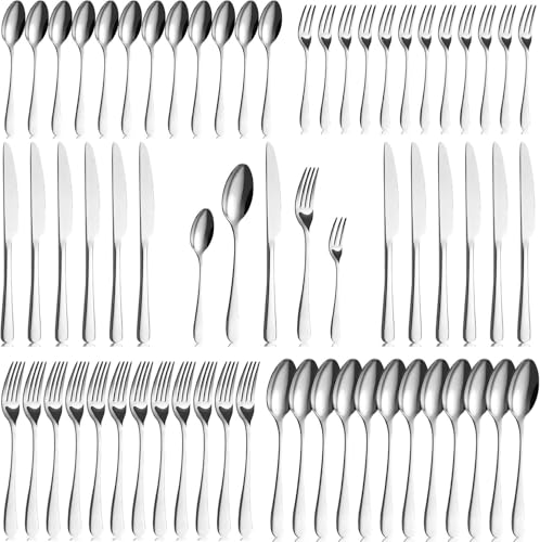 BEWOS Besteck Set für12 Personen - 60 Teilig Essbesteck Set inkl. Messer, Gabel, Löffel, Besteck Edelstahl Spiegelpoliert, Spülmaschinenfest
