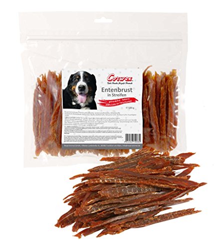 Corwex Premium Kaustreifen (500g, Entenbrust in Streifen) 100% Fleischanteil, getreidefrei/fettarm, Kausnack für Hunde, schonend luftgetrocknet