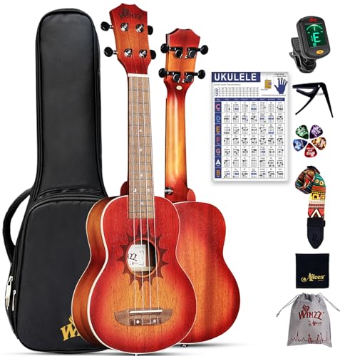 Winzz Ukulele Sopran 21 Zoll Set für Kinder Anfänger und Erwachsene Einsteiger, Mahagoni-Holz, Einzigartige Kaufen Geschenke (Carbon Saiten, Matte Sunburst)