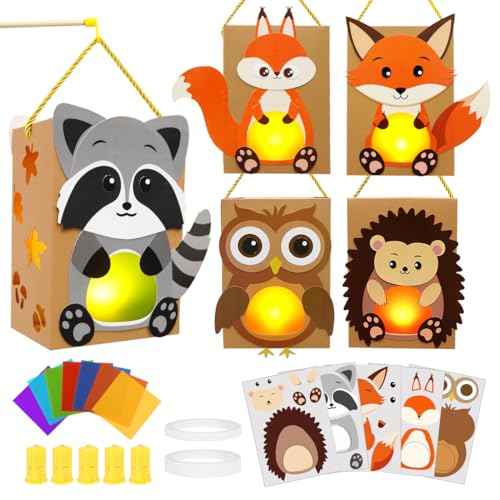 Sprinlot 5 Stück Laternen Bastelsets Kinder, Sankt Martin Laterne Basteln, Tierische Papierlaternen, Martins Laternenfest Geschenk Jungen Mädchen