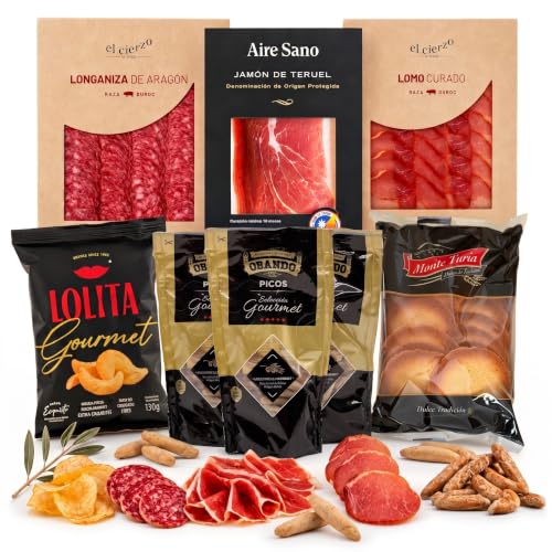 MARIA GOURMET - Präsentkorb Tapas-Abend Feinkost Geschenkset Geschenkkorb - Spanisch Spezialitäten - Delikatessen Geschenkset -Schinken und Würstchen-Box1
