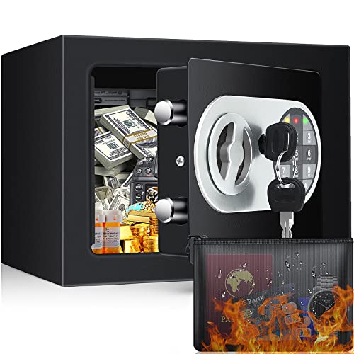 Mejasg Safe Tresor MöBeltresor Klein mit Feuerfest Wasserdicht Geldtasche, Kleiner Tresor für Zuhause mit Zahlenschloss, Mini Tresor Kinder Wandtresor für Bargeld Medikamente Schmuck, 23×17×17 cm