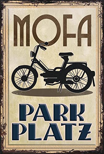 Mofa Parkplatz Alu Schild für den Außenbereich - Deko Hinweisschild aus Alu-Dibond, wetterfest 30x20 cm (art deco)