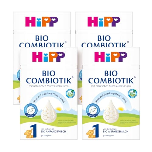 HiPP 1 Bio Combiotik (4 x 600g), Anfangsmilch von Geburt an, mit natürlichen Milchsäurekulturen und milder Bio-Stärke, in bester Bio-Qualität