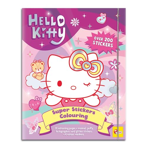 Lisciani - Hello Kitty and Friends – Sticker- Und Malbuch Für Kinder Ab 5 Jahren – Kreativset Mit 20 Seiten, 200 Puffy, Holografischen Und Glitzer Aufklebern – Malset Mit 4 Filzstiften