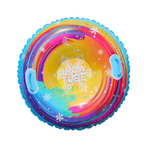 Pegciuho Aufblasbarer Schneereifen Schlitten Snow Tube, Kältebeständiger aufblasbarer Luftring mit Griffen für Draußen, Kippsicher aus PVC für Familie, Geschenk, Gelb