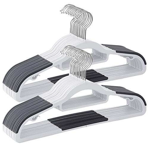 SONGMICS Kleiderbügel 30er Set, Bügel aus Kunststoff, rutschfest, platzsparend, Dicke 0,5 cm, 42 cm lang, um 360° drehbarer Haken in Silber, weiß-dunkelgrau CRP20WG30
