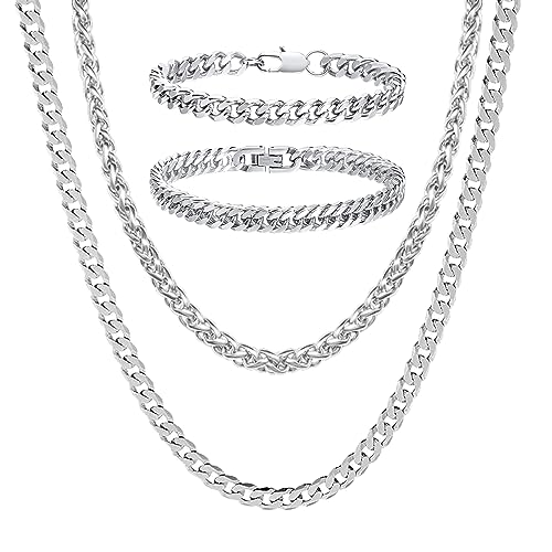 Silber Armband & Kette Set für Herren: 4 Armbänder (2x Edelstahl, 2x Silber) & 1 Silberkette (60cm)