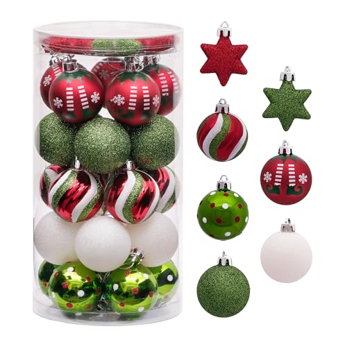 Victor's Workshop Weihnachtskugeln 35tlg. 5cm Plastik Christbaumkugeln Set, Weihnachtsbaumschmuck Dekoration Christbaumschmuck für Party, Haus Dekoration Elfen Thema Rot Grün Weiß(L)