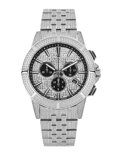 LOUIS XVI Majesté Iced Out 1122 - Ø 43 mm - Herren Uhr - Wasserdicht - Saphirglas - Armband Silber Iced - Zifferblatt CZ-Diamanten - CH Quarzwerk