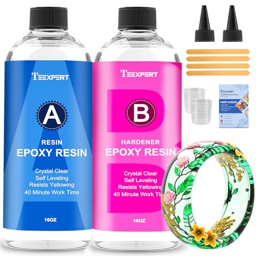 Teexpert Epoxidharz mit Härter, 32OZ/950ml Hochglanz Epoxidharz Set, Blasenfreies Beschichtungs- und Gießharz für DIY-Kunst, Schmuck, Untersetzer, Weihnachtsdekorationen, Tischplatten, Formen, Holz