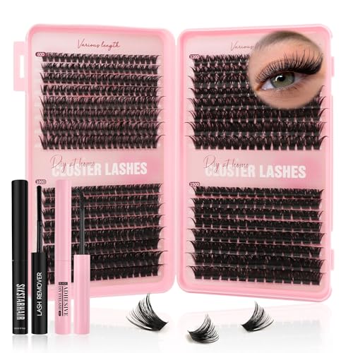 Sixstarhair Wimpern Extensions Set 544 Stück Cluster Lashes with Wimpernkleber and Remover 10-16mm 60D 100D 120D 150D DIY Volume D Curl Lash Extension Set