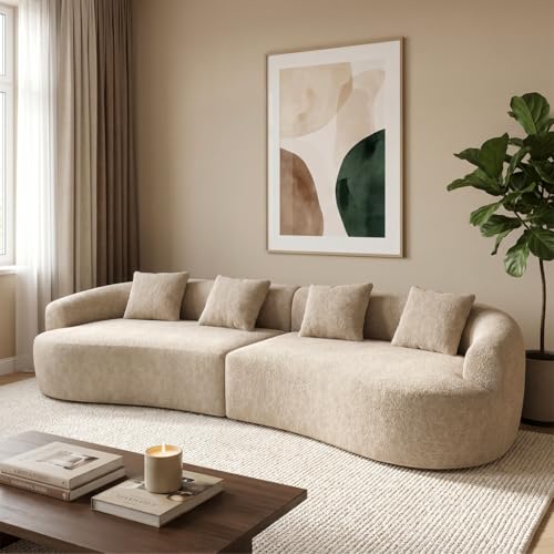 skølm Loki Cloud Couch 330 cm, Sofa 4 Sitzer, Teddy-Bouclé-Stoff Beige