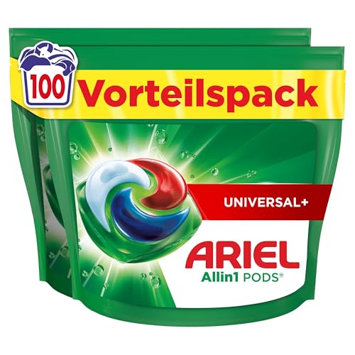 Ariel Waschmittel Pods All-in-1, Flüssigwaschmittel Kapseln 100 Waschladungen, Universal+, Kraftvolle Fleckentfernung ab der 1. Wäsche