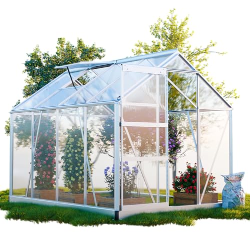 GARMIO® Gewächshaus Neapel 250x190cm für den Garten, Alu Frühbeet inklusive Fundament, 2 Dachfenster Treibhaus Aufzucht Pflanzenhaus Tomatenhaus 4,75m² UV-Schutz