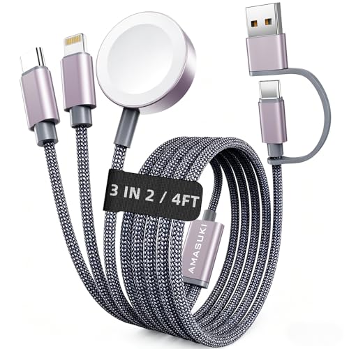 3 in 2 Ladekabel für Apple Watch USB C Kabel Multi Charger Cable Kompatibel mit iWatch Ultra/SE/11/10/9/8/7/6/5/4/3/2/1 iPhone 17-11/Galaxy S23-1.25M für Camping Travel Outdoor, für flugzeug gadgets