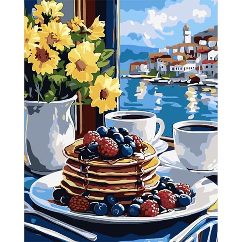 MAXBYE Meeresküste Malen Nach Zahlen Erwachsene, Muffins & Beeren Paint by Numbers DIY Handgemalt Ölgemälde Kit Leinwand Acrylfarben Painting für Home Decor Geburtstag Geschenk, Ohne Rahmen 40x50cm