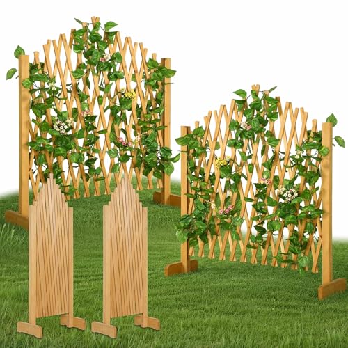 GARDEBRUK® 2er Set Rankgitter Gartenzaun bis 200cm ausziehbar faltbar Garten Balkon Spalier Rankhilfe Holzzaun Pflanzengitter