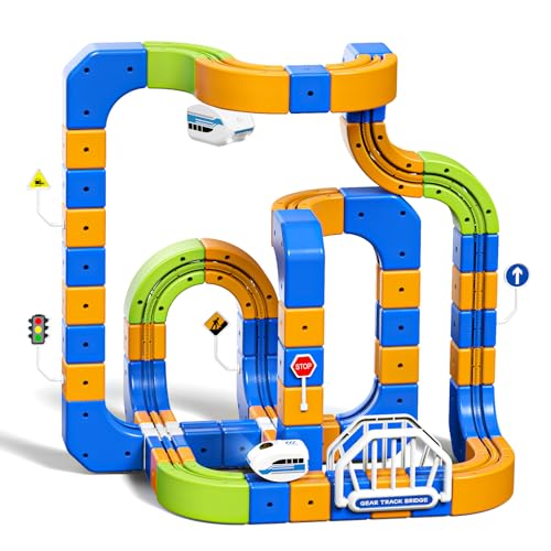 Eisenbahn Elektrisch Cube Track, 225pcs(80 Schienen+2Züge) Electric Train Set Spielzeug ab 3 4 5 6 7 8 DIY Zugstrecken-Set Baukasten 3D Schwerkrafttrotzende Strecken STEM Spielzeug Geschenk Kinder 3–8