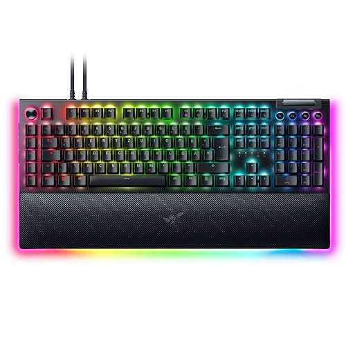 Razer BlackWidow V4 Pro (Green Switch) - Mechanische Gaming-Tastatur (Klickende Mechanische Switches, Befehlsrad und 8 Makro-Tasten, Multifunktionsrolle, Handballenauflage) QWERTZ DE-Layout | Schwarz