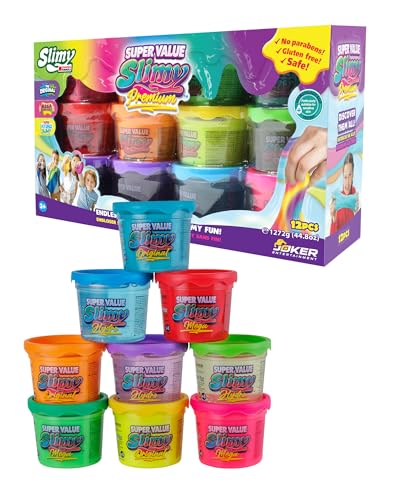 SLIMY Super Value 12-Pack - Original Slimy Slime Set mit 3 verschiedenen Spielmassen in 9 Farben, maximaler Spielspaß für Kinder mit 1272g Schleim und elastischer Spielknete