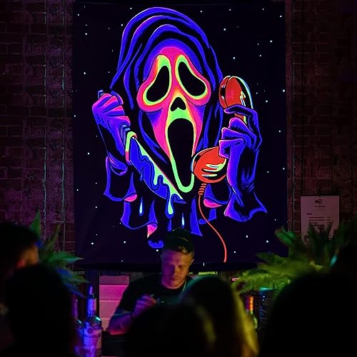 Simpkeely Blacklight Horror Gesicht Tapisserie, UV-reaktives Geister Wandbehang Tapisserien, Leuchten im Dunkeln Party Hintergrund Tapisserie für Schlafzimmer, Wohnzimme – 130 cm x 150 cm