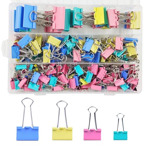 170 Stück Foldback Klammern Set, 15mm/19mm/25mm/32mm Binder Clips Büroklammern Bunt, Vielzweckklammern Dokumenten Clips,Metall Klammern Papierklammern für Schule Bürobedarf Briefpapier Notizen