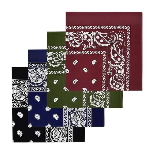 Ruispeed Bandana Set 4er-Pack – 100% Baumwolle, 56x56 cm, klassisches Paisley-Muster, als Kopftuch, Halstuch oder Gesichtsmaske für Damen & Herren, ideal für Western-Look & Festival