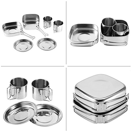 6 teiliges Edelstahl Kochgeschirrset T pfe Pfannen Set f r Camping Outdoor Reise Garten langlebige K chenutensilien